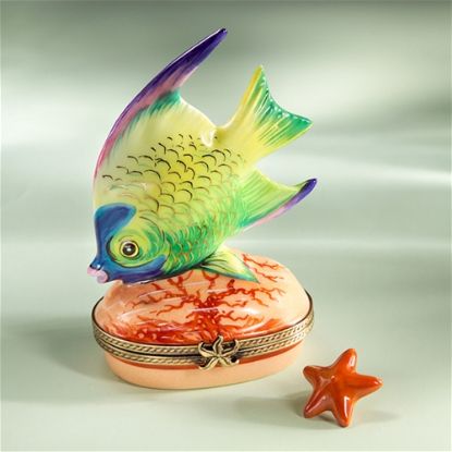 Picture of Limoges Green Yellow Fish Box with Starfish