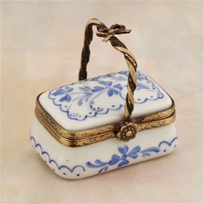 Picture of Limoges Blue Flowers Basket with Brass Handle Box