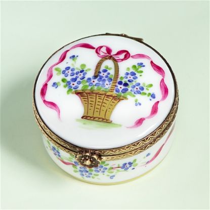 Picture of Limoges Blue Flowers Basket Round Box