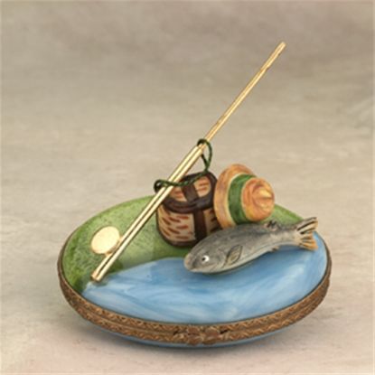 Picture of Limoges Fishing Basket with Pole and Fish Box