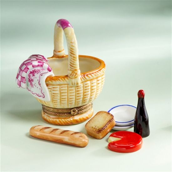 Picture of Limoges Picnic  Basket with Bread , Cheese and Wine Box