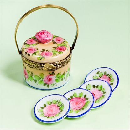 Picture of Limoges Pink Roses Basket with Plates Box