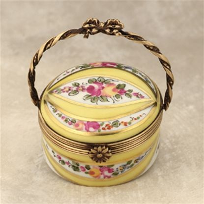 Picture of Limoges Yellow and Pink Roses Round Basket Box