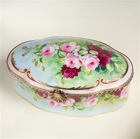 Picture of Limoges Pale Acqua  Antique Soft Roses Treasure Chest 