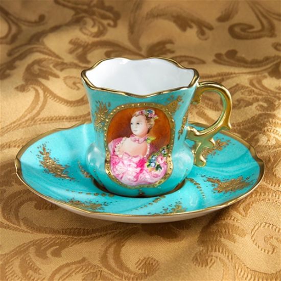 Picture of Limoges Marquise de Pompadour Turquoise  Cup and Saucer 