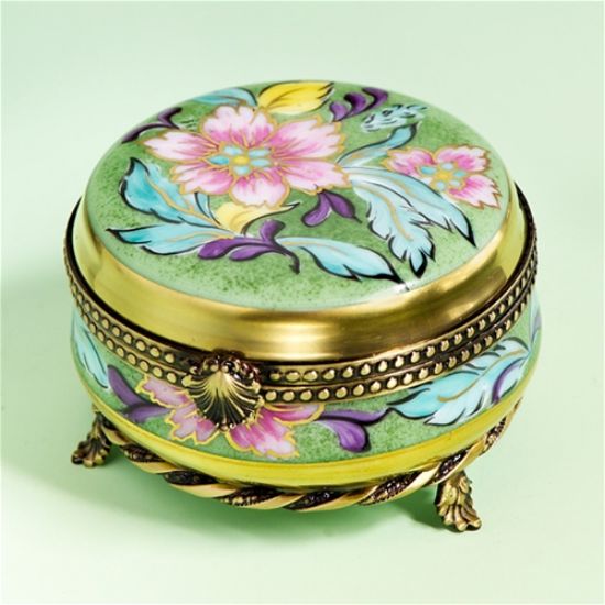 Picture of Limoges Pink Mums on Gold Box with Brass Feet