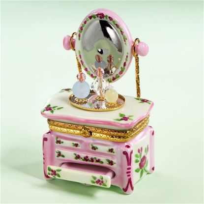 Picture of Limoges Louis XV Pink Roses Dresser with Bottles and Mirror Box