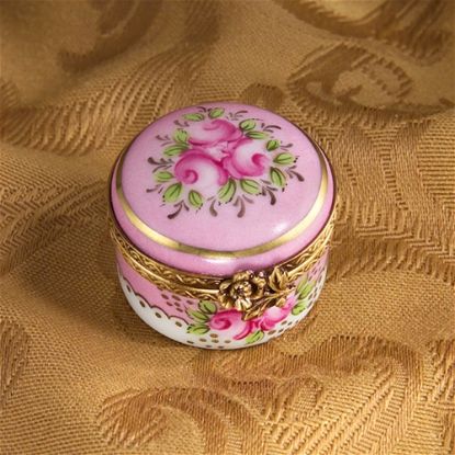 Picture of Limoges Pink Roses Round Box