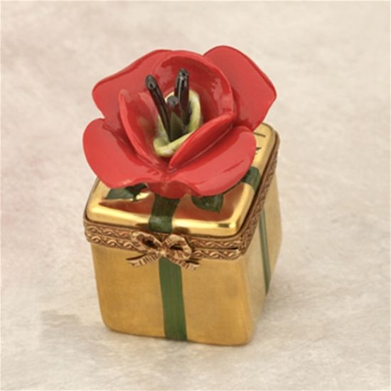 Picture of Limoges Red Poppy on Gold Gift Box