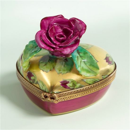 Picture of Limoges Red Rose on Gold Heart Box 
