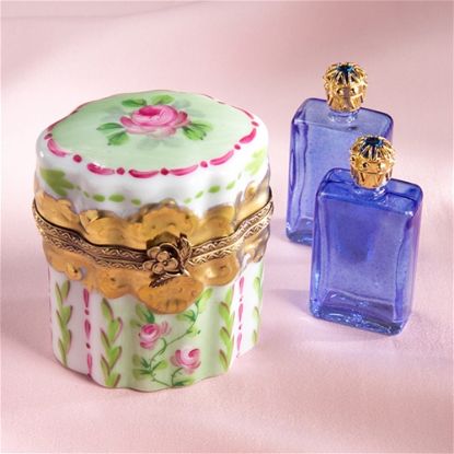 Picture of Limoges Rose Perfume Trunk Box with Tall Bottles