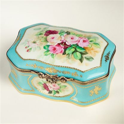 Picture of Limoges Turquoise Antique Style Museum Roses Chest 