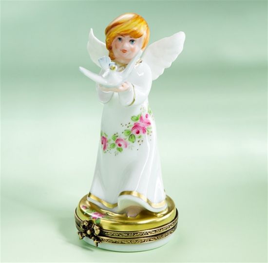 Picture of Limoges White Angel with Roses and Dove Box