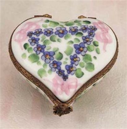 Picture of Limoges Blue and Pink Flowers Heart Box