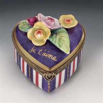 Picture of Limoges Blue Heart with Yellow  Roses I Love you Box