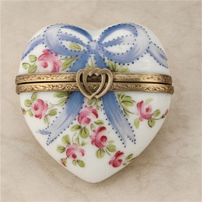 Picture of Limoges Blue Ribbons and Roses Heart Box