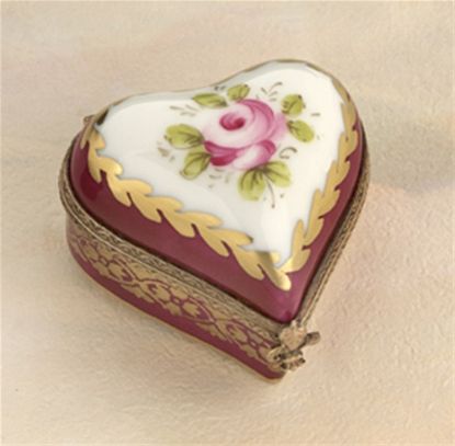 Picture of Limoges Burgundy Heart with a Rose Box