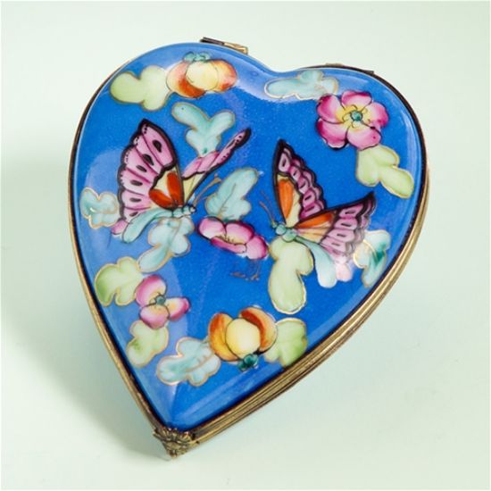 Picture of Limoges Deep Blue Heart with Butterflies Box