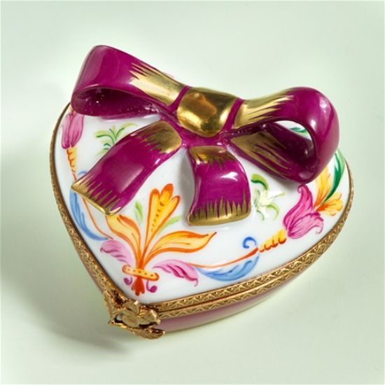 Picture of Limoges FLoral Heart with Burgundy Bow Box
