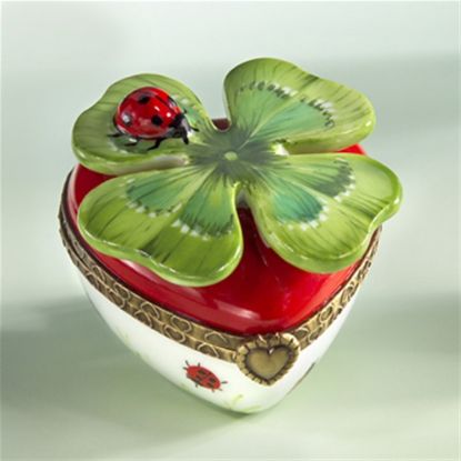 Picture of Limoges Good Luck Heart with Ladybug and 4 Leaf Clover Box