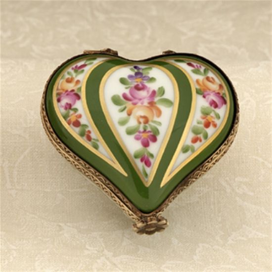 Picture of Limoges Green Stripes with Roses Heart Box