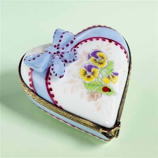 Picture of Limoges Heart with Blue Pansies Bow Box
