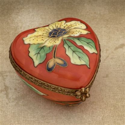 Picture of Limoges Orange Heart with Yellow Flower Box 