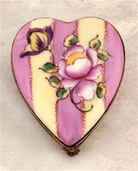 Picture of Limoges Yellow and Rose Heart with Roses Box