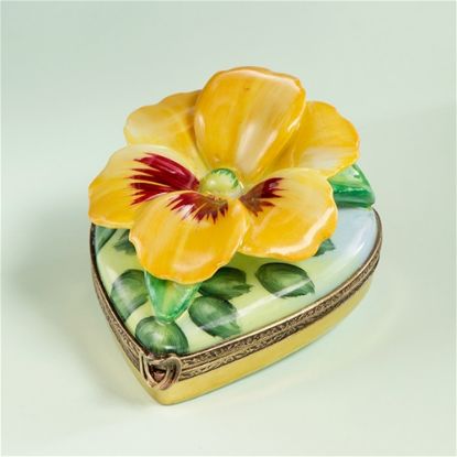 Picture of Limoges Yellow Pansy on Heart Box