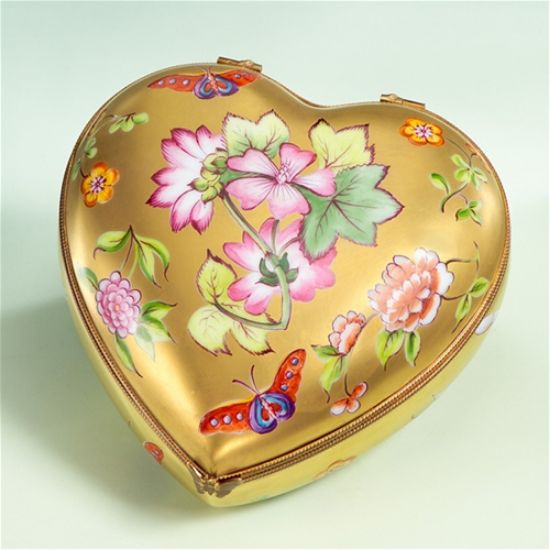 Picture of Limoges Symphony of Flowers on Gold Large Heart Box