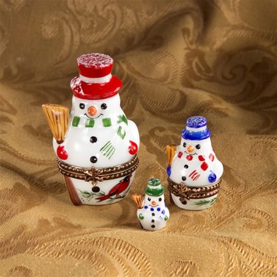 Picture of Limoges 3 Snowmen Family with Broom Box