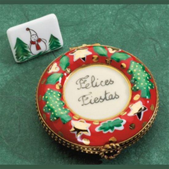 Picture of Limoges Felices Fiestas Wreath Box with Snowman Card