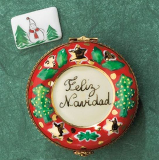 Picture of Limoges Feliz Navidad Wreath Box with Snowman Card