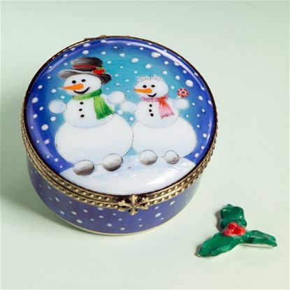 Picture of Limoges Mr and Mrs Snowman at Night  Box
