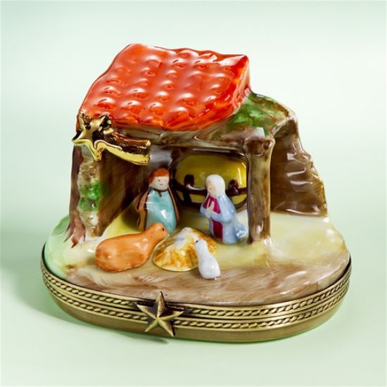 Picture of Limoges Red Roof Manger Nativity in Belen Box