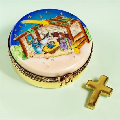 Picture of Limoges Nativity Round Box with Gold Cross