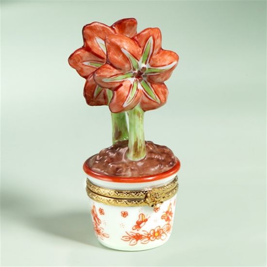Picture of Limoges Red Amaryllis in Pot with Butterflies Box