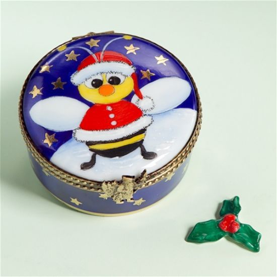 Picture of Limoges Santa Bee Box with Holly