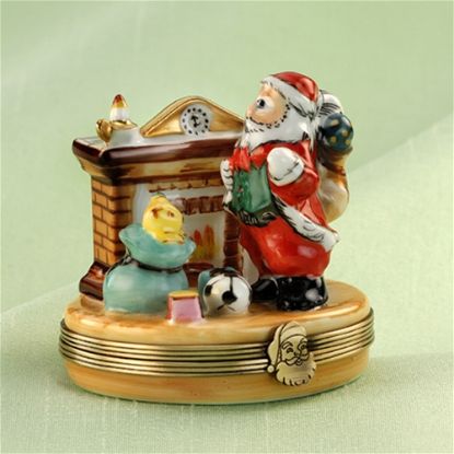 Picture of Limoges Santa by Chimney with Toys Box