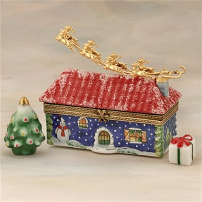 Picture of Limoges Santa House with Sled, Tree and Gift Box