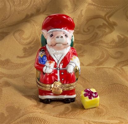 Show details for Limoges Santa Pig Box with Gift Picture of Limoges Santa Pig Box with Gift