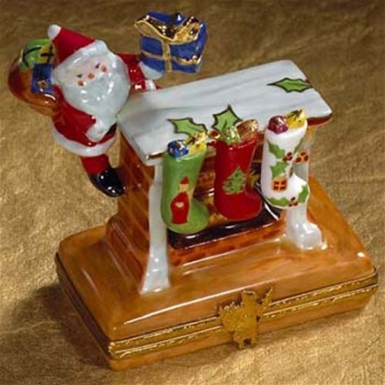 Picture of Limoges Santa on Chimney with Stockings Box