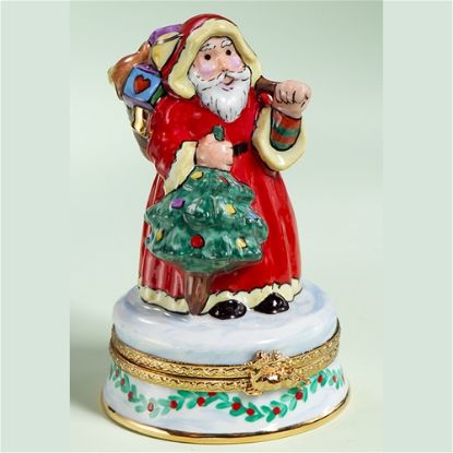 Picture of Limoges Santa with Red Coat and Bag Box