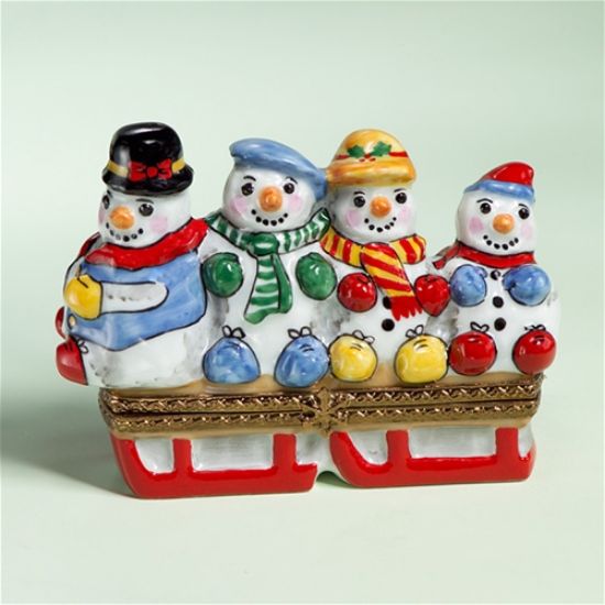 Picture of Limoges Snowmen Family on Sled Box