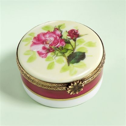 Picture of Limoges Round Burgundy Box with a Rose