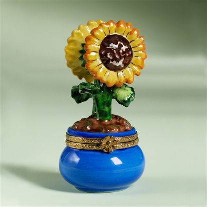 Picture of Limoges Sunflower in Blue Pot Box