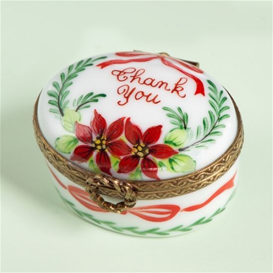 Picture of Limoges Thank You Box with Poinsettias