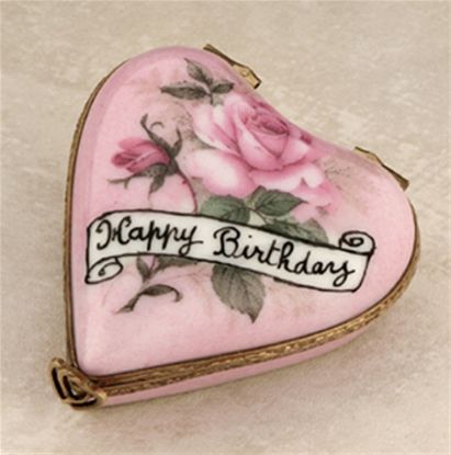 Picture of Limoges Happy Birthday Heart with Pink Roses Box  