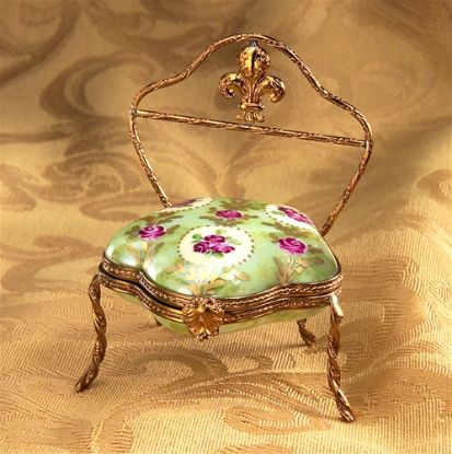Picture of Limoges Louis XV Chair with Fleur de Lys and Roses Box                 