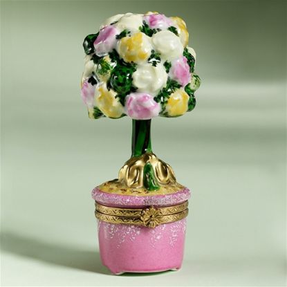 Picture of Limoges Pink Yellow Roses Topiary Tree Box